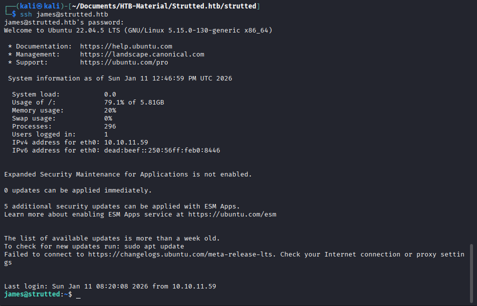 SSH access achieved as james